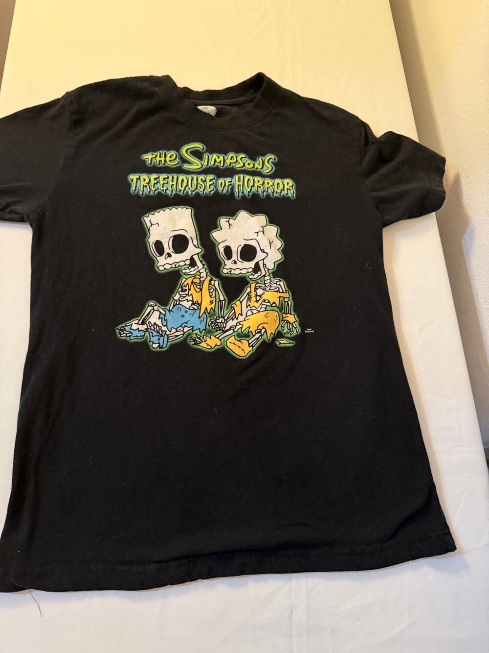 The Simpsons Treehouse of Horror Skeleton Bart Lisa Black Graphic T-Shirt M
